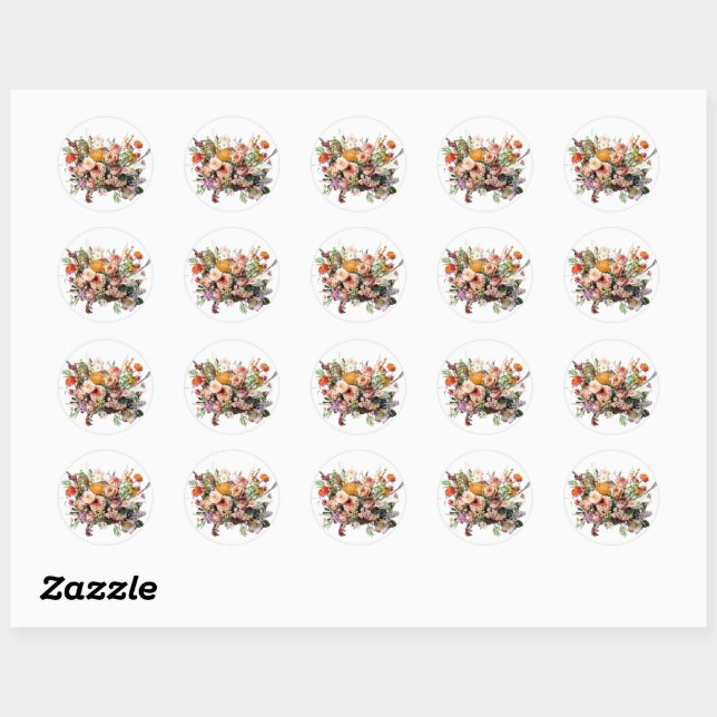 Sticker Rond Bouquet fleur sauvage Floral Belle (Feuille)