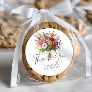 Sticker Rond Bouquet Fleurs Jardin Colorées Merci Bow Rose