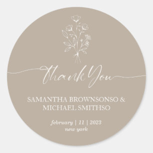 Sticker Rond Bouquet floral beige marron Merci