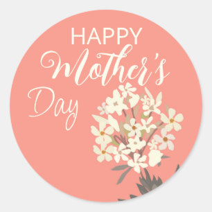 Sticker Rond Bouquet floral blanc / Fête des mères