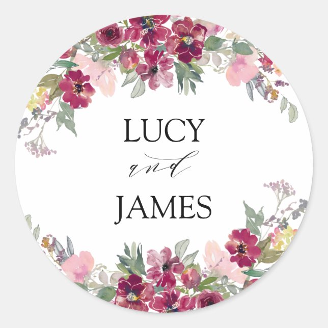 Sticker Rond Bouquet floral Bourgogne Mariage (Devant)
