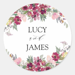 Sticker Rond Bouquet floral Bourgogne Mariage