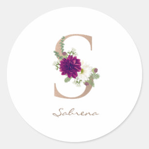 Sticker Rond Bouquet floral Dahlia rose or monogramme S