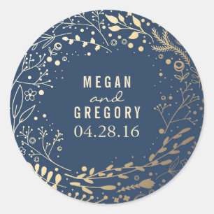 Sticker Rond Bouquet floral Gold et Navy Baby's Breath