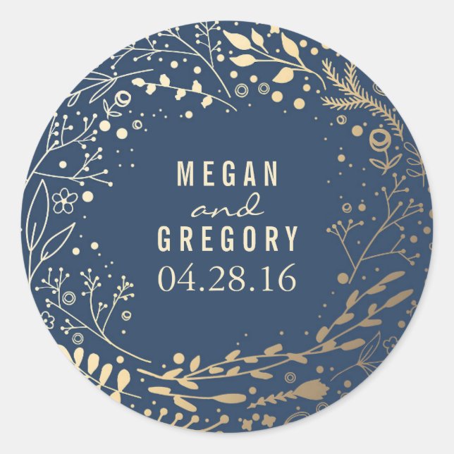 Sticker Rond Bouquet floral Gold et Navy Baby's Breath (Devant)