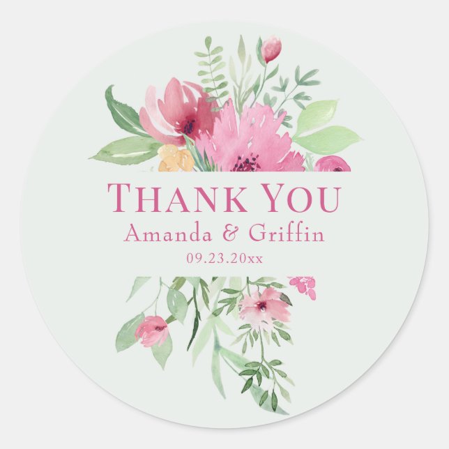 Sticker Rond Bouquet floral Pastel "Merci" (Devant)