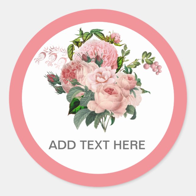 Sticker Rond Bouquet floral rose pâle personnalisé (Devant)