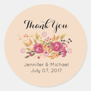 Sticker Rond Bouquet Mariage rose et orange