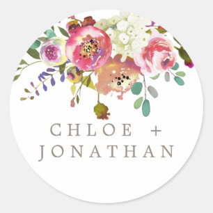 Sticker Rond Bouquet Mariage simple en aquarelle