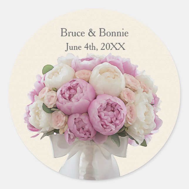 Sticker Rond Bouquet of Peonies Custom Wedding Favor  (Devant)