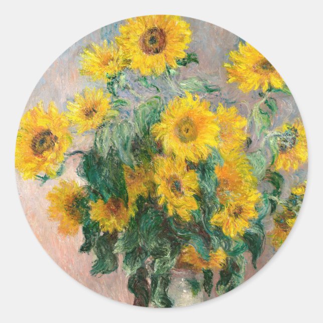 Sticker Rond Bouquet of Sunflowers by Monet Impressionist (Devant)