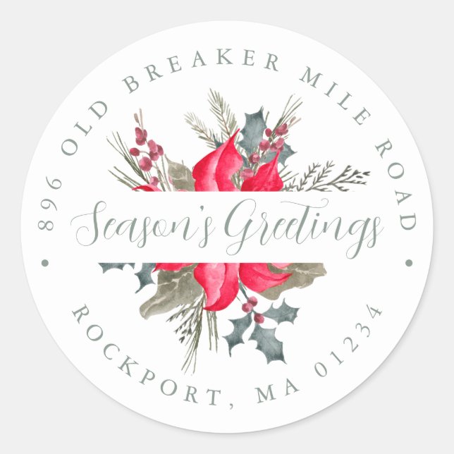 Sticker Rond Bouquet Poinsettia Adresse de retour (Devant)