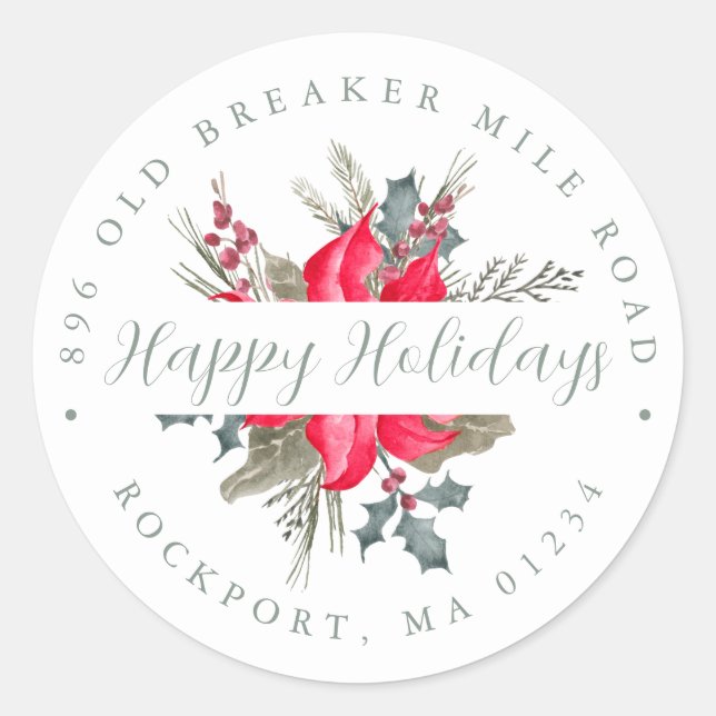 Sticker Rond Bouquet Poinsettia Adresse de retour (Devant)