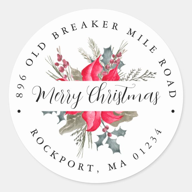 Sticker Rond Bouquet Poinsettia Adresse de retour (Devant)