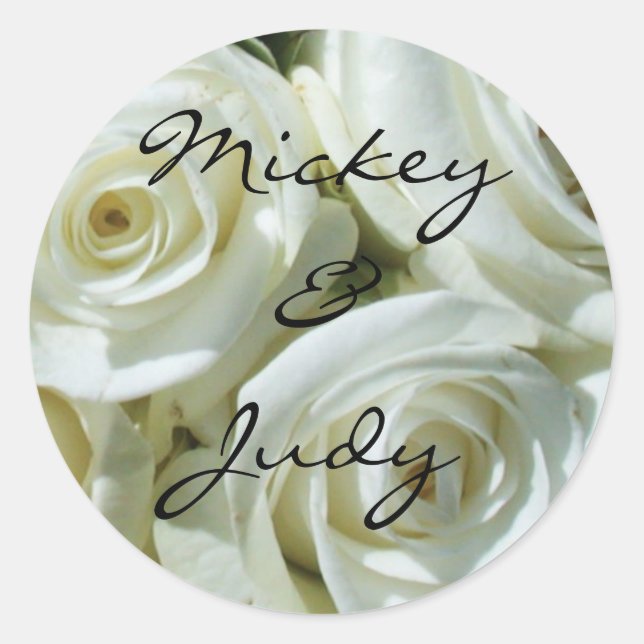 Sticker Rond Bouquet Rose blanche Mariage personnalisé (Devant)
