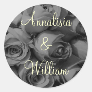 Sticker Rond "Bouquet Rose en noir et blanc" (1)
