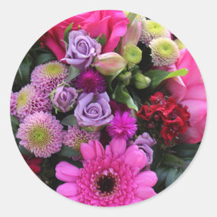 Sticker Rond Bouquet rose et violet