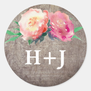 Sticker Rond Bouquet Rustique Mariage Enveloppe Phoques