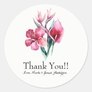 Sticker Rond Bouquet Tropical Fleur Élégant Cadeau de Mariage