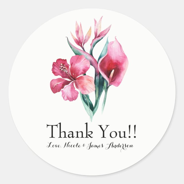 Sticker Rond Bouquet tropical floral Elégant mariage Faveur (Devant)