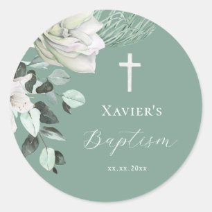 Sticker Rond bouquet vert blanc Baptême