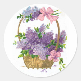 Sticker Rond Bouquet vintage de Lilacs violets