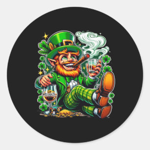 Sticker Rond Bourbon et cigares de la Saint-Patrick du Leprecha