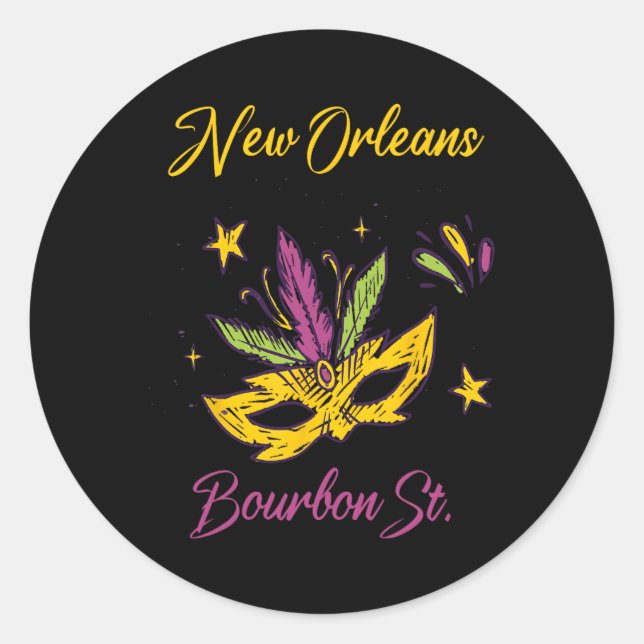 Sticker Rond Bourbon Street French Quarter New Orleans Mardi Gr (Devant)