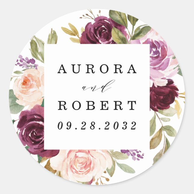 Sticker Rond Bourgogne Blush Rose Peach Gold Wedding Favoriser (Devant)
