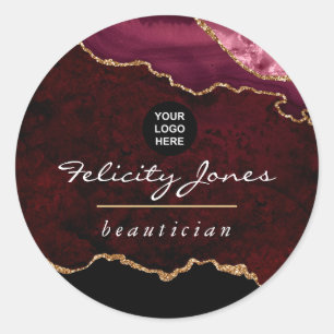 Sticker Rond Bourgogne et Géode d'agate en pierre précieuse dor