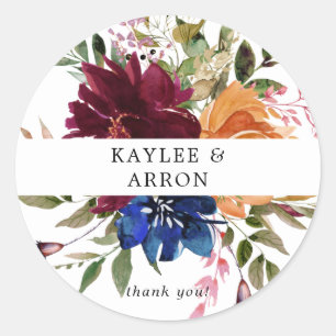 Sticker Rond Bourgogne et marine Orange Automne Merci floral