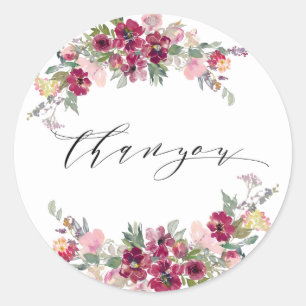 Sticker Rond Bourgogne et rousse mariage rose merci