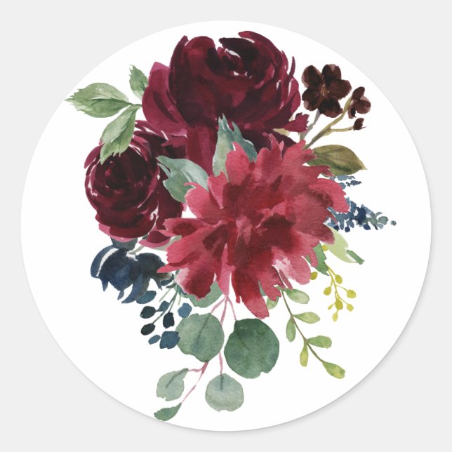 Sticker Rond Bourgogne Floral Elégant Aquarelle Moderne (Devant)