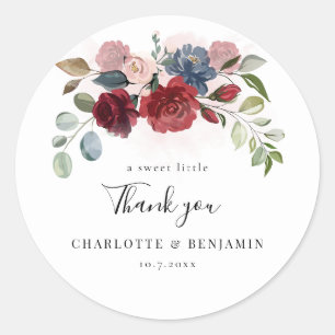 Sticker Rond Bourgogne Floral Mariage Merci