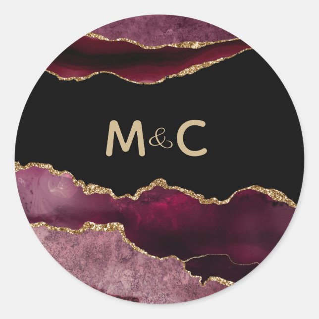 Sticker Rond Bourgogne Gold Parties scintillant Agate Monogramm (Devant)