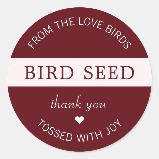 Sticker Rond Bourgogne Graine d'Oiseaux À Balle Faveurs Mariage (Devant)