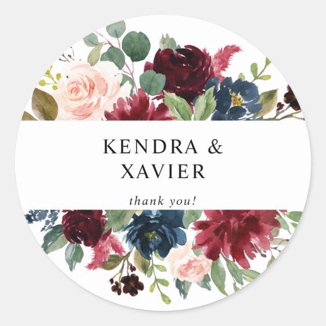 Sticker Rond Bourgogne & Marine, Classe de Merci floral rose pâ (Devant)
