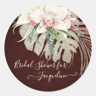 Sticker Rond Bourgogne Marsala Orchidée Blanche Sage Floral Fol