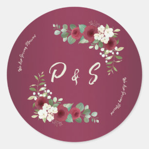 Sticker Rond Bourgogne Or Floral Automne Hiver Mariage Jardin 