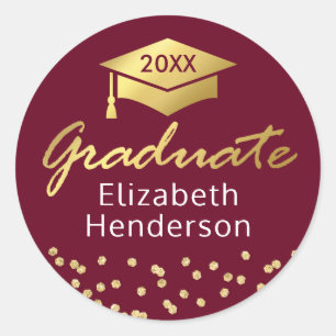 Sticker Rond Bourgogne Parties scintillant d'or Graduate Gradua