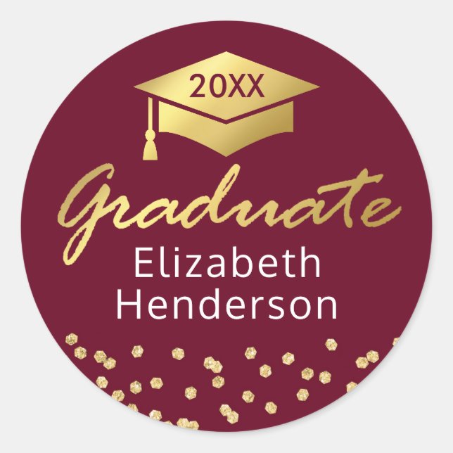 Sticker Rond Bourgogne Parties scintillant d'or Graduate Gradua (Devant)