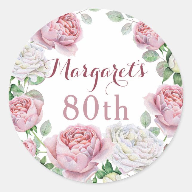 Sticker Rond Bourgogne Pink Country Rose Floral 80e anniversair (Devant)
