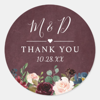 Sticker Rond Bourgogne Rouge Blush Floral Mariage Merci