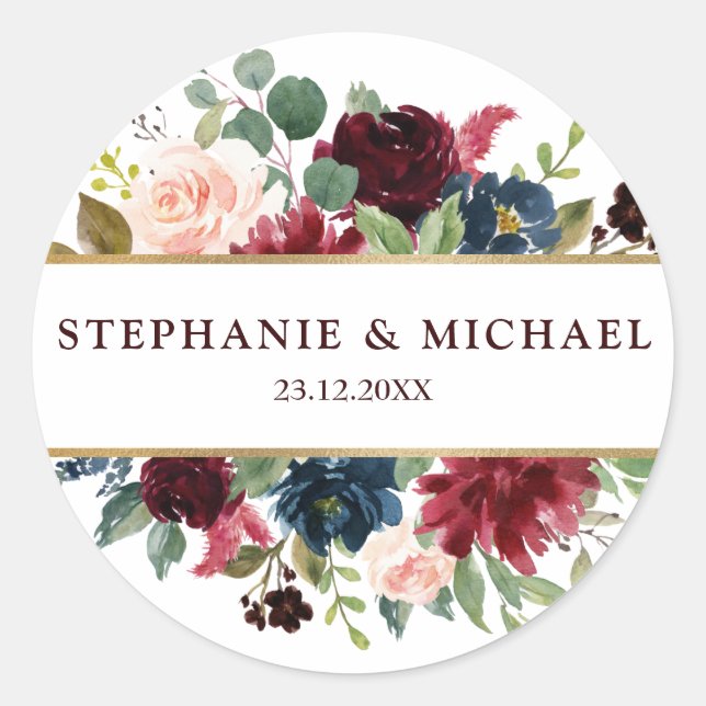 Sticker Rond Bourgogne Rouge Floral Russe Boho Merci (Devant)