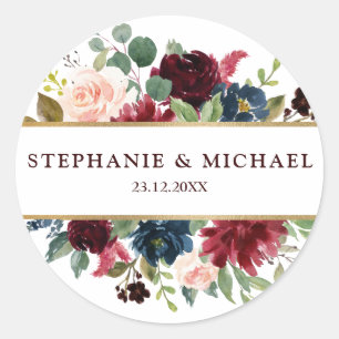 Sticker Rond Bourgogne Rouge Floral Russe Boho Merci
