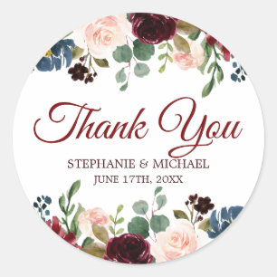 Sticker Rond Bourgogne Rouge Floral Russe Boho Merci