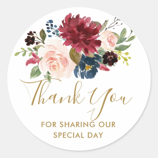 Sticker Rond Bourgogne Rouge Floral Russe Boho Merci (Devant)