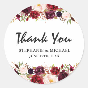 Sticker Rond Bourgogne Rouge Floral Russe Boho Merci