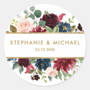 Sticker Rond Bourgogne Rouge Floral Russe Boho Merci