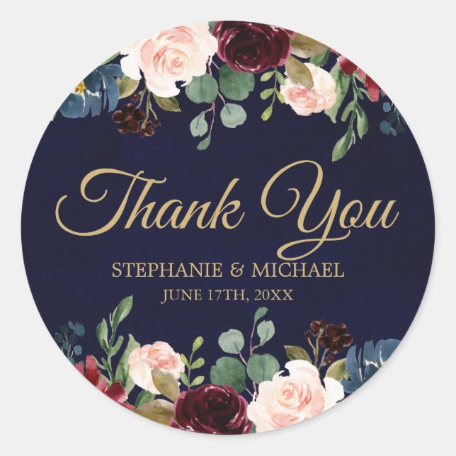 Sticker Rond Bourgogne Rouge Floral Russe Boho Merci (Devant)